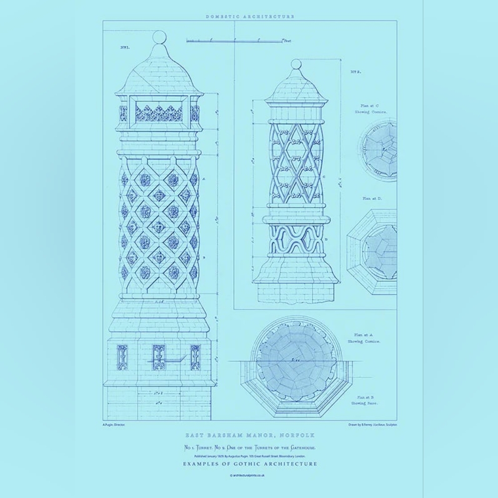 Architectural Print: East Barsham Manor Turret /+ Size A2